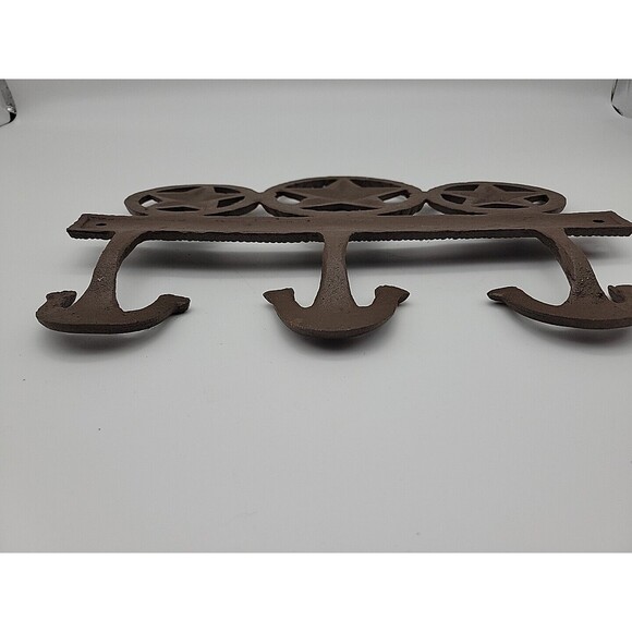 Cast Iron Texas Stars Rings Wall Hook Rack Key Towel Coat Hanger Rustic Brown - Picture 6 of 8